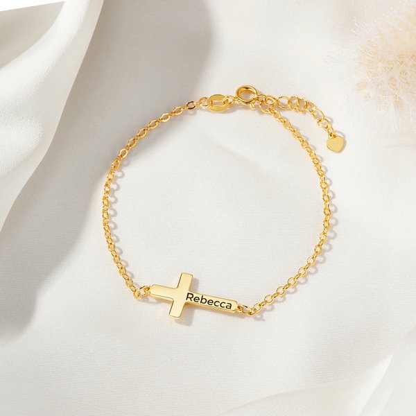 Personalizada Minimalista Cruz nombre grabado pulsera delicada joyería bautismo aniversario cumpleaños regalo para las mujeres