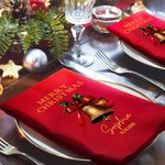 Personalized Merry Christmas Bell 100% Cotton Red Christmas Napkin with Name and Date Table Decor Christmas Gift for Family Friends
