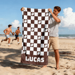 Toalla de playa de secado rápido con nombre y estampado de bolas personalizado Regalo de cumpleaños esencial para un amigo de la familia amante de los deportes de bolas