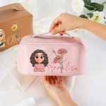 Trousse personalizzata con nome e personaggio animato, con ampia apertura - Regalo di compleanno e anniversario per donne