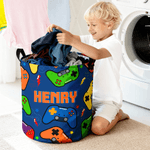 Personalised Gamepad Waterproof Laundry Basket with Handle and Name Bedroom Laundry Room Birthday Gift for Boy Kid Game Lover