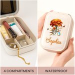 Personalised Retro Gemstone Birth Flower PU Leather Jewellery Box with Name and Adjustable Three-Colour LED Mirror Birthday Gift for Women