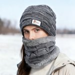Personalised Birth Flower Knitted Slouchy Beanie Hat and Neck Warmer Set with Name Outdoor Activity Accessory Birthday Christmas Gift for Men Women
