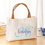 Personalized Initial Name Canvas Tote Bag with PU Leather Handle Birthday Mother's Day Gift for Women Girls
