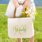 Personalized Initial Name Canvas Tote Bag with PU Leather Handle Birthday Mother's Day Gift for Women Girls