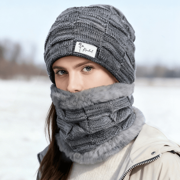 Personalized Birth Flower Knitted Slouchy Beanie Hat and Neck Warmer Set with Name Thick Outdoor Activity Accessory Birthday Gift for Men Women