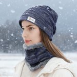 Personalised Birth Flower Knitted Slouchy Beanie Hat and Neck Warmer Set with Name Outdoor Activity Accessory Birthday Christmas Gift for Men Women