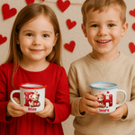 Personalised Cute Romantic Heart Cartoon Bear Initial 12 oz Enamel Mug with Name Home Decor Valentine's Day Birthday Gift for Kids Family