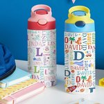 Personalized Cute Cartoon Design Word Cloud 12 oz Insulated Water Bottle with Name Daily Use Birthday Christmas Gift for Kids Toddlers