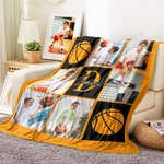 Personalised Ball Sports 9-Grid Photos Multicolour Soft Throw Blanket with Name and Initial Christmas Birthday Gift for Athletes Sports Lovers