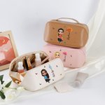 Personalized Birth Flower 3D Cartoon Girl PU Leather Portable Wide Open Makeup Bag with Name Travel Accessories Birthday Gift for Women