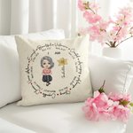 Personalized Birth Flower Bible Cartoon Character Throw Pillow Cover with Name and Text Home Decor Christmas Birthday Gift for Christian Family