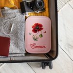 Personalised Retro Gemstone Birth Flower PU Leather Jewellery Box with Name and Adjustable Three-Colour LED Mirror Birthday Gift for Women