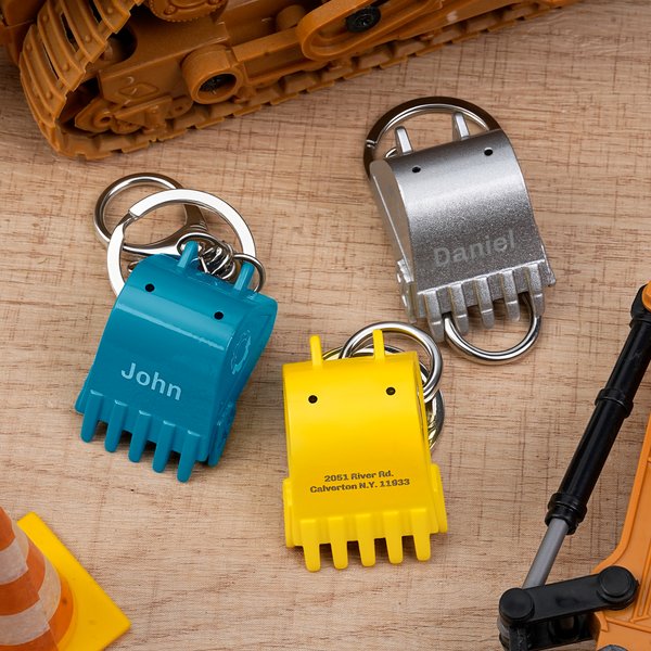 Porte-clés personnalisé pour pelleteuse avec texte gravé Chantier de construction Cadeau d'anniversaire pour ingénieurs et ouvriers