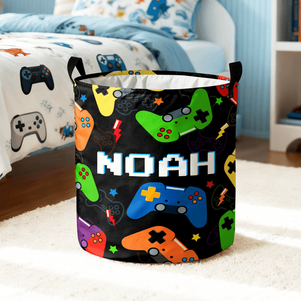 Personalised Gamepad Waterproof Laundry Basket with Handle and Name Bedroom Laundry Room Birthday Gift for Boy Kid Game Lover