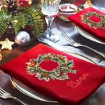 Servilleta navideña personalizada con lazo a cuadros roja de 100% algodón con nombre regalo de Navidad para familia y amigos