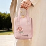 Sac de Maquillage Portable en Cuir PU Personnalisé avec Nom Fleur de Naissance Accessoire de Grande Capacité Multi-compartiment Cadeau pour Femme
