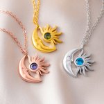 Personligt halsband med mån- och solhänge med födelsesten Alla hjärtans dag födelsedag årsdag present till kvinnor flickvänner fruar