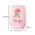Personalised Retro Gemstone Birth Flower PU Leather Jewellery Box with Name and Adjustable Three-Colour LED Mirror Birthday Gift for Women