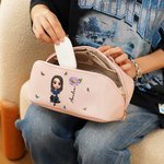 Personalized Birth Flower 3D Cartoon Girl PU Leather Portable Wide Open Makeup Bag with Name Travel Accessories Birthday Gift for Women