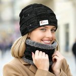 Personalised Birth Flower Knitted Slouchy Beanie Hat and Neck Warmer Set with Name Outdoor Activity Accessory Birthday Christmas Gift for Men Women