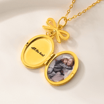 Personalized Vintage Oval Butterfly Photo Necklace with Bow Charm and Engraved Text Memorial Jewelry Birthday Anniversary Gift for  Women
