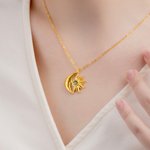 Personligt halsband med mån- och solhänge med födelsesten Alla hjärtans dag födelsedag årsdag present till kvinnor flickvänner fruar