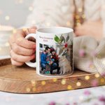 Personalized Christmas Wreath Red Berries 11 oz 15 oz Photo Ceramic Mug with Text Christmas Gift for Friends Family
