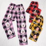 Personalized Plaid Avatar Pet Portrait Long Pajama Pants with Name and Drawstring Christmas Birthday Gift for Kid Adult Pet Lovers