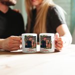 Personalized Christmas Wreath Red Berries 11 oz 15 oz Photo Ceramic Mug with Text Christmas Gift for Friends Family