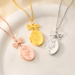 Personalized Vintage Oval Butterfly Photo Necklace with Bow Charm and Engraved Text Memorial Jewelry Birthday Anniversary Gift for  Women