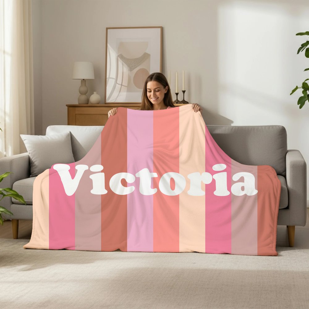 Manta suave personalizada con rayas clásicas y colores vibrantes con nombre decoración para el hogar regalo de cumpleaños para familia y amigos 4