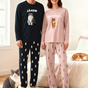 Personalisierter Schlafanzug mit Haustier-Foto und Wunschtext weiches Pyjama Set Geburtstag Geschenk für Katzen- und Hundebesitzer Damen Herren