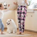 Personalized Plaid Avatar Pet Portrait Long Pajama Pants with Name and Drawstring Christmas Birthday Gift for Kid Adult Pet Lovers
