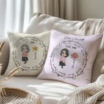 Personalized Birth Flower Bible Cartoon Character Throw Pillow Cover with Name and Text Home Decor Christmas Birthday Gift for Christian Family