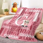 Personalized Family Word Cloud Cartoon Character Soft Throw Blanket with Name and Initial Home Decor Ship from USA Birthday Gift for Family Friends