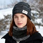 Personalised Birth Flower Knitted Slouchy Beanie Hat and Neck Warmer Set with Name Outdoor Activity Accessory Birthday Christmas Gift for Men Women