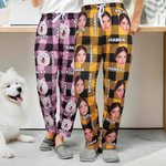 Personalized Plaid Avatar Pet Portrait Long Pajama Pants with Name and Drawstring Christmas Birthday Gift for Kid Adult Pet Lovers