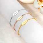 Bracelet en Argent Sterling Personnalisé avec Nom et Fleur de Naissance Gravés Cadeau d'Anniversaire pour Bébé Nouveau-né