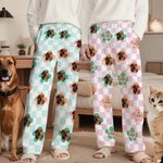 Personalised Multicolour Plaid 1-4 Pet Face Photos Women Men Pyjama Pants Party Birthday Gift for Pet Owners Lovers