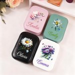 Personalised Retro Gemstone Birth Flower PU Leather Jewellery Box with Name and Adjustable Three-Colour LED Mirror Birthday Gift for Women