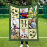 Personalised Ball Sports 9-Grid Photos Multicolour Soft Throw Blanket with Name and Initial Christmas Birthday Gift for Athletes Sports Lovers