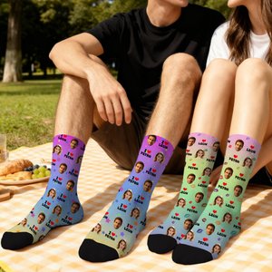 Personalised Multicolor 1-4 Face Photos Comfortable Mid-Calf Socks with Name Daily Use Birthday Gift for Family Friends