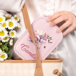 Personalised Retro Gemstone Birth Flower PU Leather Jewellery Box with Name and Adjustable Three-Colour LED Mirror Birthday Gift for Women
