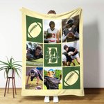 Personalised Ball Sports 9-Grid Photos Multicolour Soft Throw Blanket with Name and Initial Christmas Birthday Gift for Athletes Sports Lovers