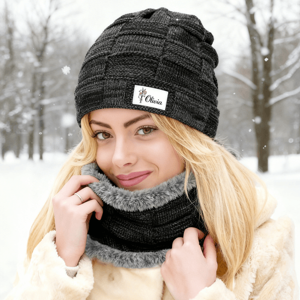 Personalized Birth Flower Bouquet Beanie Hat and Neck Warmer Set with Name Outdoor Activity Accessory Birthday Christmas Gift for Family Friends