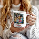 Personalized Christmas Wreath Red Berries 11 oz 15 oz Photo Ceramic Mug with Text Christmas Gift for Friends Family