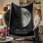 Personalised Star Map Moon Phase Soft Throw Blanket with Name Title Date and Location Home Decor Valentine's Day Wedding Anniversary Gift for Couple
