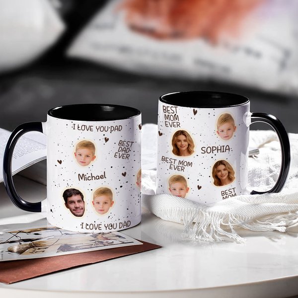 Mug personnalisé avec photo 11 oz 15 oz avec nom Fête des mères Fête des pères Cadeau pour les parents Grands-parents