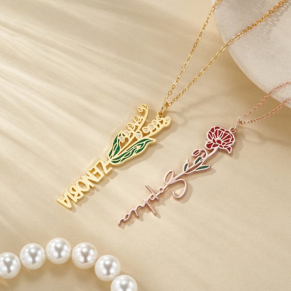 Personalizado Nacimiento Flor Delicado collar floral con nombre Cumpleaños Aniversario Regalo de boda para las mujeres niñas
